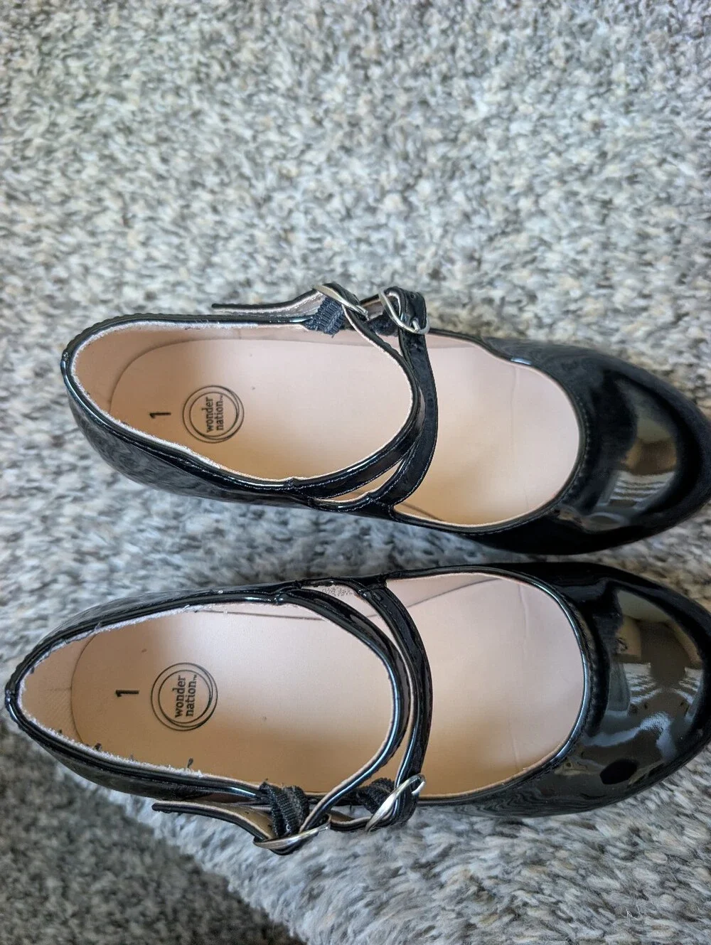 Girls Black Patent Leather Mary Jane Platform Heel Dress Shoes Size 1 Buckles